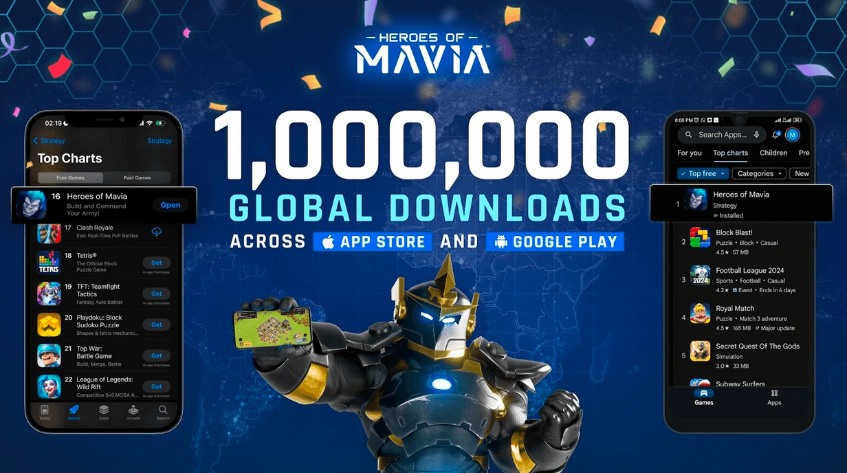 Heroes of Mavia przekracza 1 milion pobrań, dominuje w globalnych rankingach App Store przed uruchomieniem tokena