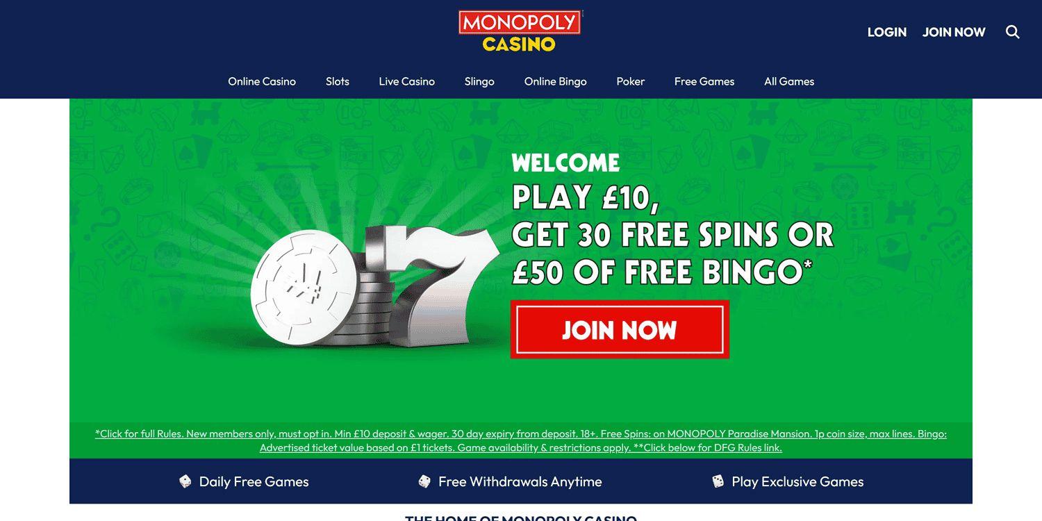 Siostrzane strony Monopoly Casino - brytyjskie strony takie jak Monopoly Casino