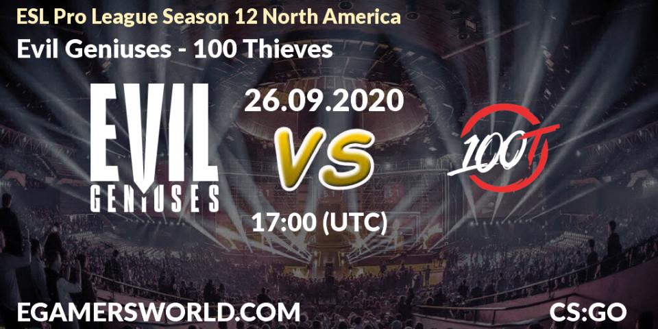 Prognoza Evil Geniuses - 100 Thieves. 26.09.20, CS2 (CS:GO), ESL Pro League Season 12 North America