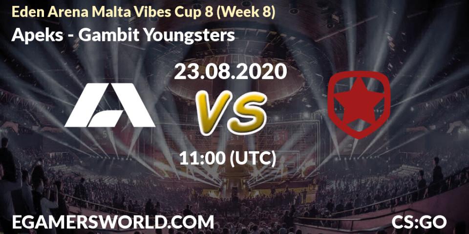 Prognoza Apeks - Gambit Youngsters. 23.08.2020 at 11:00, Counter-Strike (CS2), Eden Arena Malta Vibes Cup 8 (Week 8)