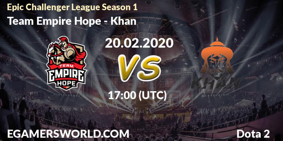 Prognoza Team Empire Hope - Khan. 03.03.2020 at 12:01, Dota 2, Epic Challenger League Season 1