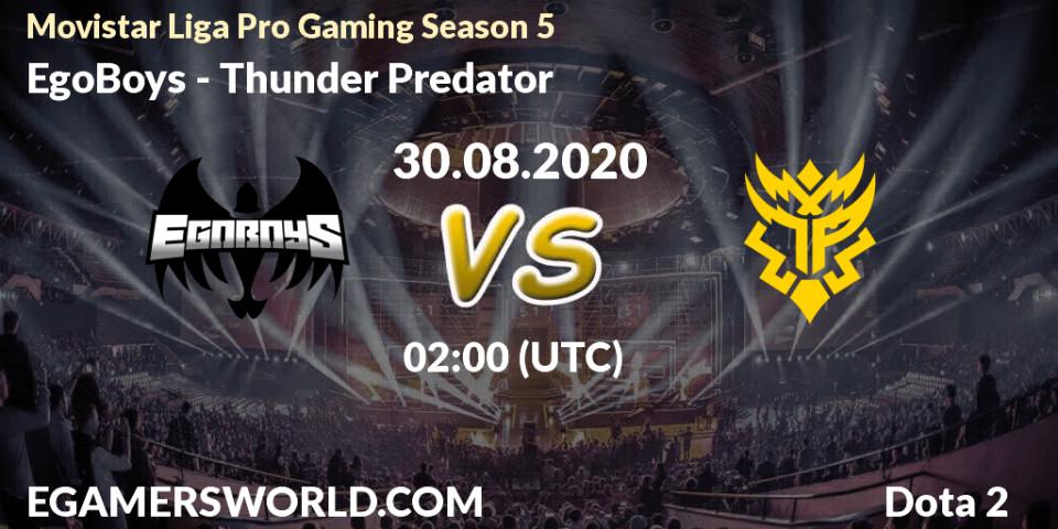 Prognoza EgoBoys - Thunder Predator. 30.08.20, Dota 2, Movistar Liga Pro Gaming Season 5