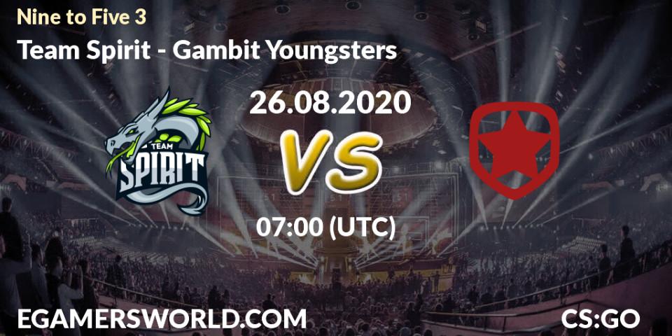 Prognoza Team Spirit - Gambit Youngsters. 26.08.2020 at 07:00, Counter-Strike (CS2), Nine to Five 3