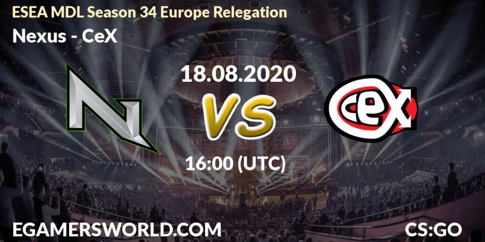 Prognoza Nexus - CeX. 18.08.20, CS2 (CS:GO), ESEA MDL Season 34 Europe Relegation