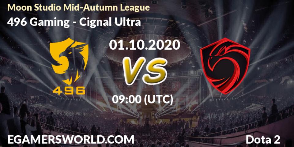 Prognoza 496 Gaming - Cignal Ultra. 01.10.2020 at 09:20, Dota 2, Moon Studio Mid-Autumn League