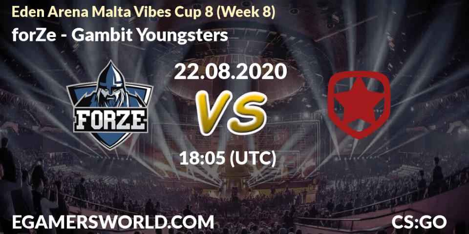 Prognoza forZe - Gambit Youngsters. 22.08.2020 at 18:05, Counter-Strike (CS2), Eden Arena Malta Vibes Cup 8 (Week 8)