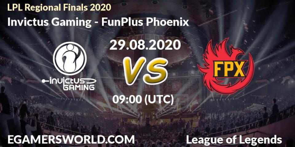 Prognoza Invictus Gaming - FunPlus Phoenix. 29.08.2020 at 08:46, LoL, LPL Regional Finals 2020