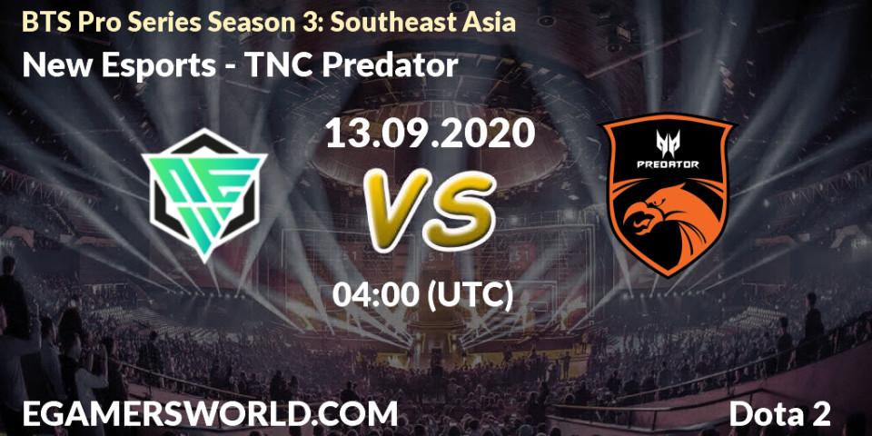 Prognoza New Esports - TNC Predator. 13.09.2020 at 04:00, Dota 2, BTS Pro Series Season 3: Southeast Asia