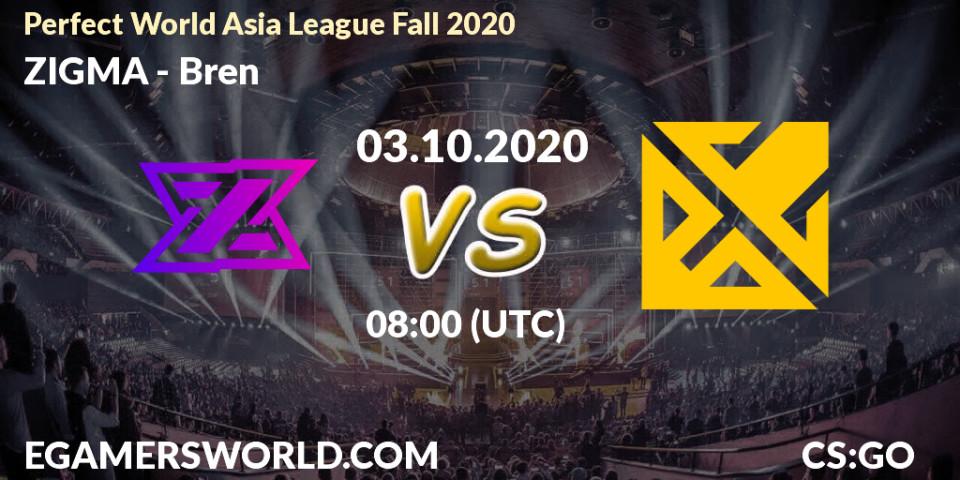 Prognoza ZIGMA - Bren. 03.10.2020 at 07:30, Counter-Strike (CS2), Perfect World Asia League Fall 2020