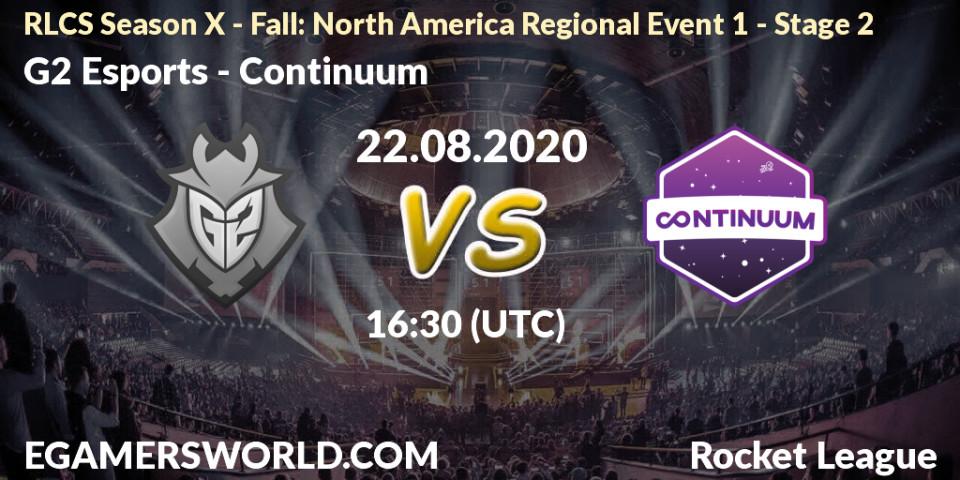 Prognoza G2 Esports - Continuum. 22.08.2020 at 16:30, Rocket League, RLCS Season X - Fall: North America Regional Event 1 - Stage 2
