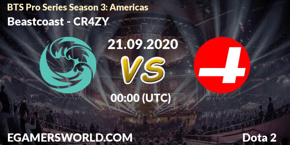 Prognoza Beastcoast - CR4ZY. 20.09.2020 at 22:50, Dota 2, BTS Pro Series Season 3: Americas