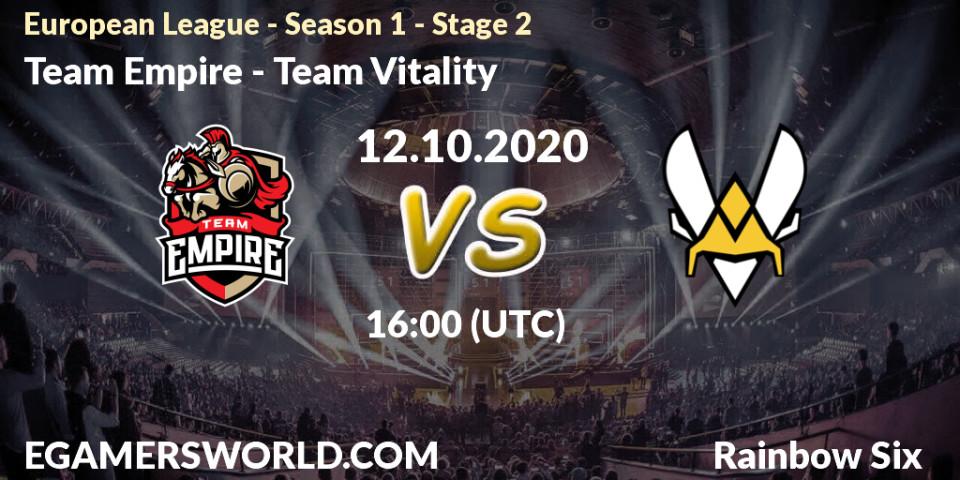 Prognoza Team Empire - Team Vitality. 12.10.2020 at 16:00, Rainbow Six, European League - Season 1 - Stage 2