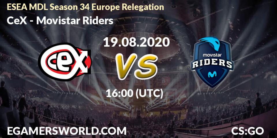 Prognoza CeX - Movistar Riders. 19.08.20, CS2 (CS:GO), ESEA MDL Season 34 Europe Relegation