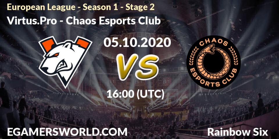 Prognoza Virtus.Pro - Chaos Esports Club. 05.10.20, Rainbow Six, European League - Season 1 - Stage 2