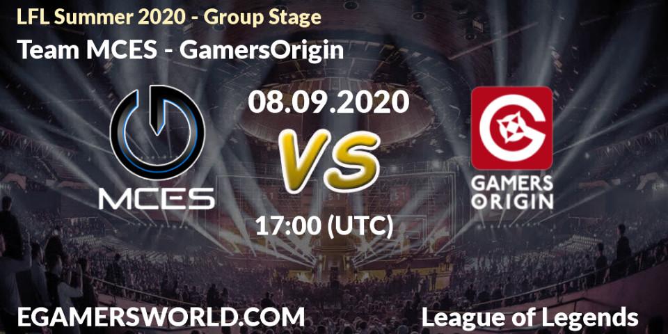 Prognoza Team MCES - GamersOrigin. 08.09.2020 at 17:00, LoL, LFL Summer 2020 - Group Stage