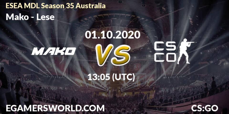 Prognoza Mako - Lese. 18.10.2020 at 09:05, Counter-Strike (CS2), ESEA MDL Season 35 Australia