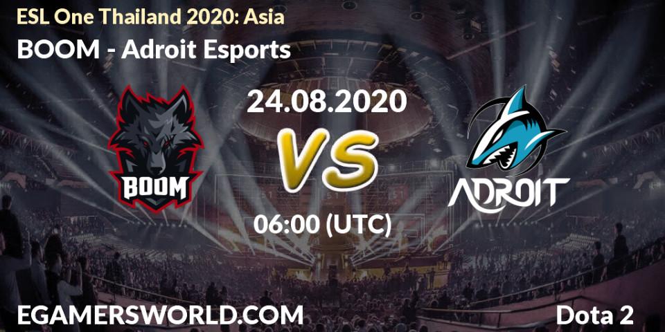 Prognoza BOOM - Adroit Esports. 24.08.20, Dota 2, ESL One Thailand 2020: Asia