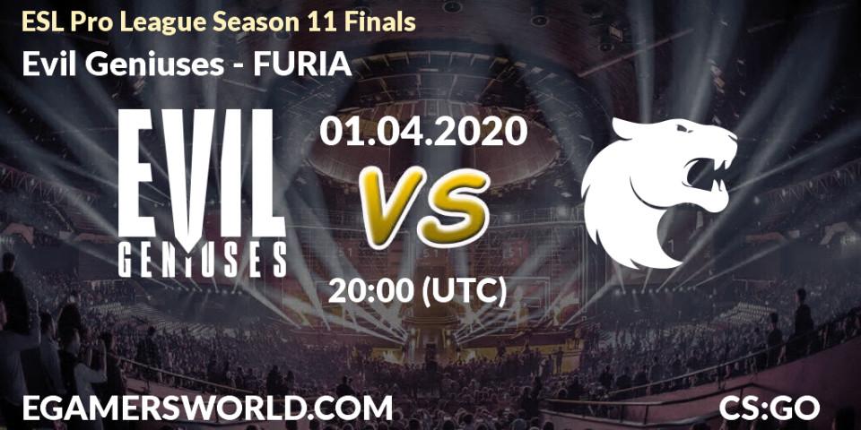 Prognoza Evil Geniuses - FURIA. 01.04.2020 at 20:00, Counter-Strike (CS2), ESL Pro League Season 11: North America