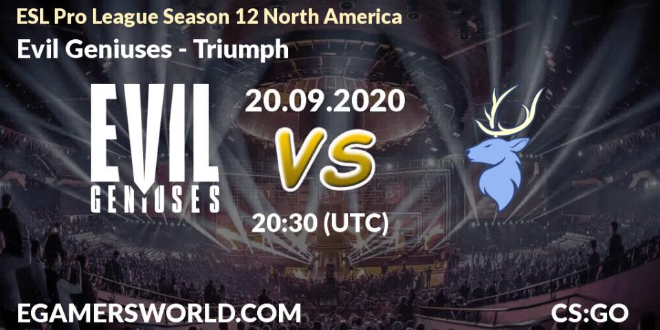 Prognoza Evil Geniuses - Triumph. 20.09.2020 at 20:30, Counter-Strike (CS2), ESL Pro League Season 12 North America