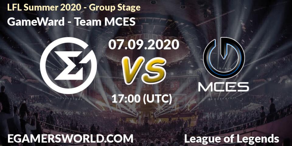 Prognoza GameWard - Team MCES. 07.09.2020 at 17:00, LoL, LFL Summer 2020 - Group Stage