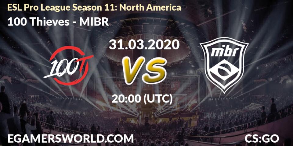 Prognoza 100 Thieves - MIBR. 31.03.2020 at 20:00, Counter-Strike (CS2), ESL Pro League Season 11: North America