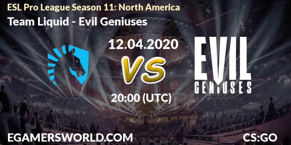 Prognoza Team Liquid - Evil Geniuses. 12.04.20, CS2 (CS:GO), ESL Pro League Season 11: North America