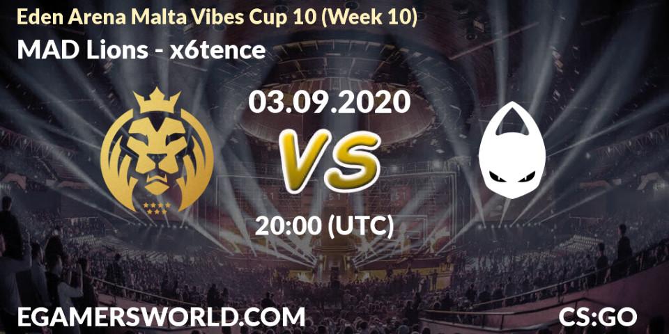 Prognoza MAD Lions - x6tence. 03.09.2020 at 20:15, Counter-Strike (CS2), Eden Arena Malta Vibes Cup 10 (Week 10)