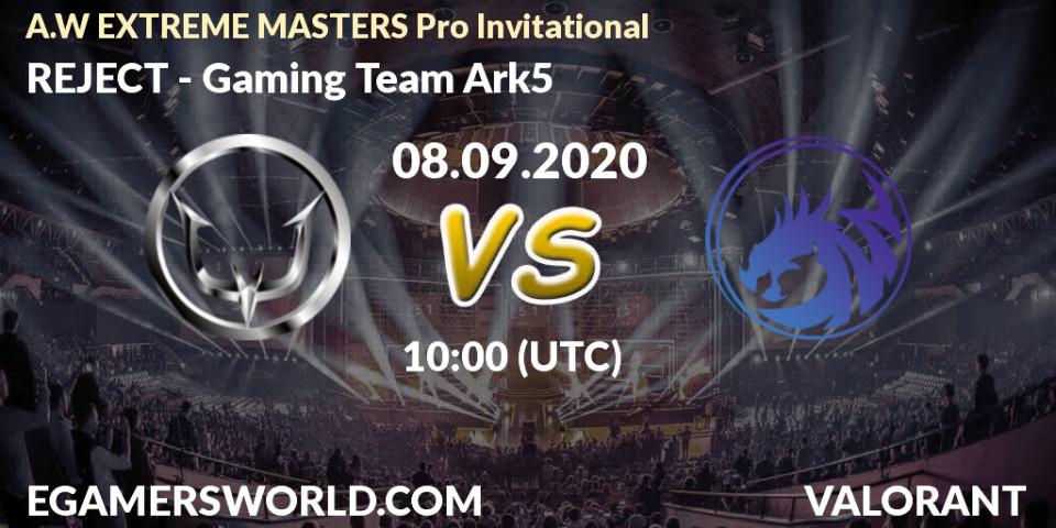 Prognoza REJECT - Gaming Team Ark5. 08.09.2020 at 10:00, VALORANT, A.W EXTREME MASTERS Pro Invitational