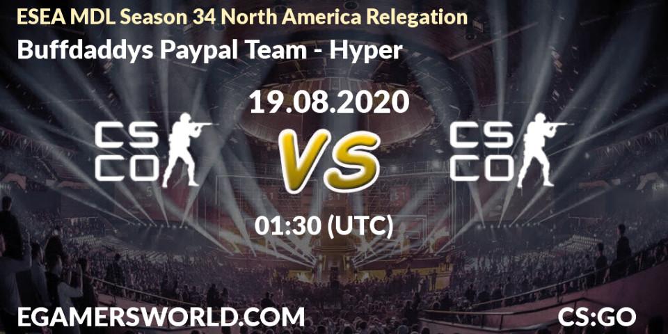 Prognoza Buffdaddys Paypal Team - Hyper. 19.08.20, CS2 (CS:GO), ESEA MDL Season 34 North America Relegation