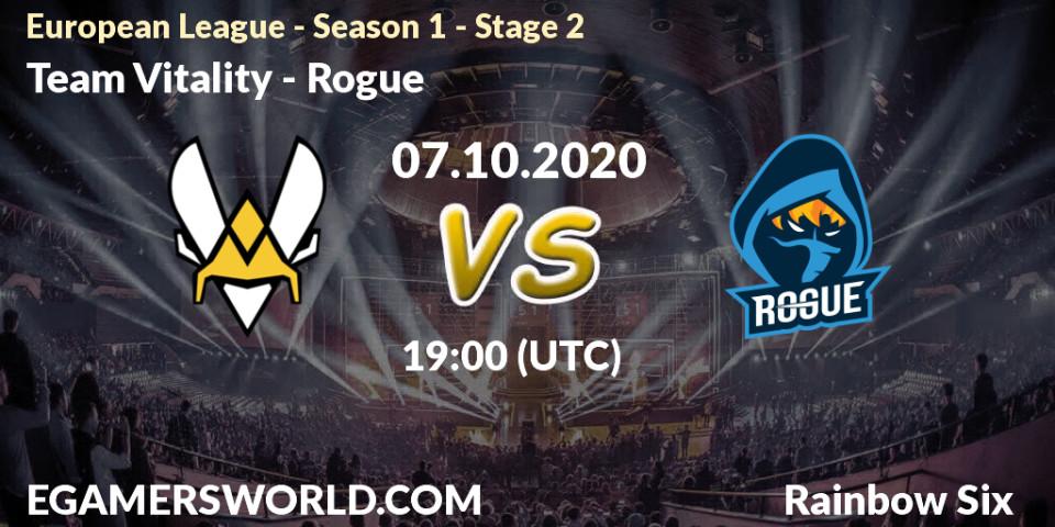 Prognoza Team Vitality - Rogue. 07.10.2020 at 20:00, Rainbow Six, European League - Season 1 - Stage 2