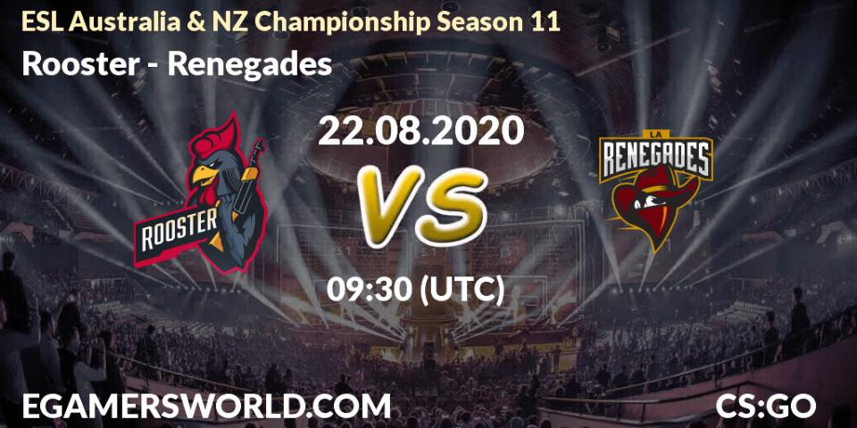 Prognoza Rooster - Renegades. 22.08.2020 at 08:55, Counter-Strike (CS2), ESL Australia & NZ Championship Season 11