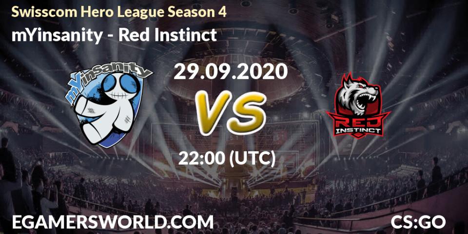 Prognoza mYinsanity - Red Instinct. 30.09.2020 at 18:00, Counter-Strike (CS2), Swisscom Hero League Season 4
