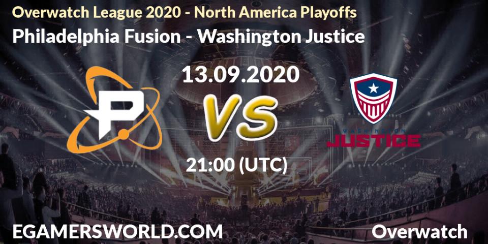 Prognoza Philadelphia Fusion - Washington Justice. 13.09.2020 at 19:00, Overwatch, Overwatch League 2020 - North America Playoffs