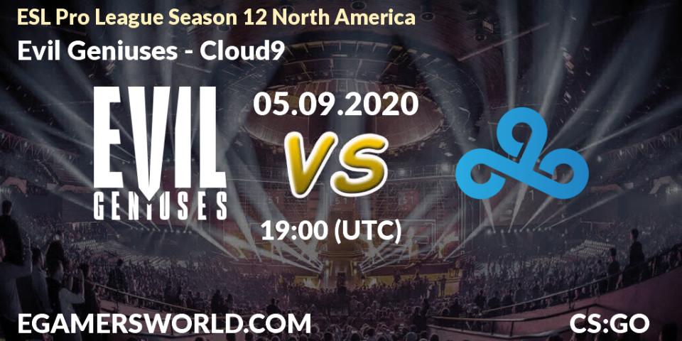 Prognoza Evil Geniuses - Cloud9. 05.09.20, CS2 (CS:GO), ESL Pro League Season 12 North America