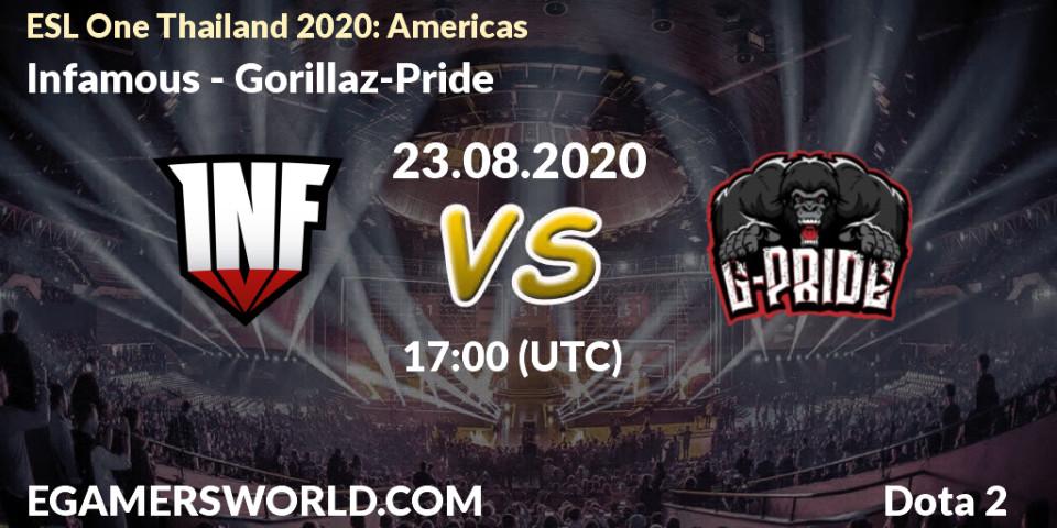 Prognoza Infamous - Gorillaz-Pride. 23.08.20, Dota 2, ESL One Thailand 2020: Americas