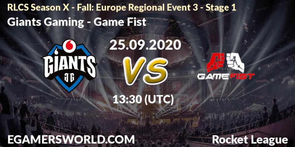 Prognoza Giants Gaming - Game Fist. 25.09.20, Rocket League, RLCS Season X - Fall: Europe Regional Event 3 - Stage 1