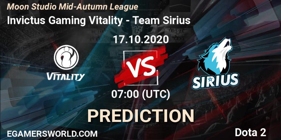 Prognoza Invictus Gaming Vitality - Team Sirius. 17.10.2020 at 07:30, Dota 2, Moon Studio Mid-Autumn League