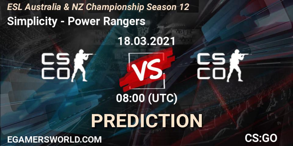 Prognoza Simplicity - Power Rangers. 18.03.2021 at 08:15, Counter-Strike (CS2), ESL Australia & NZ Championship Season 12