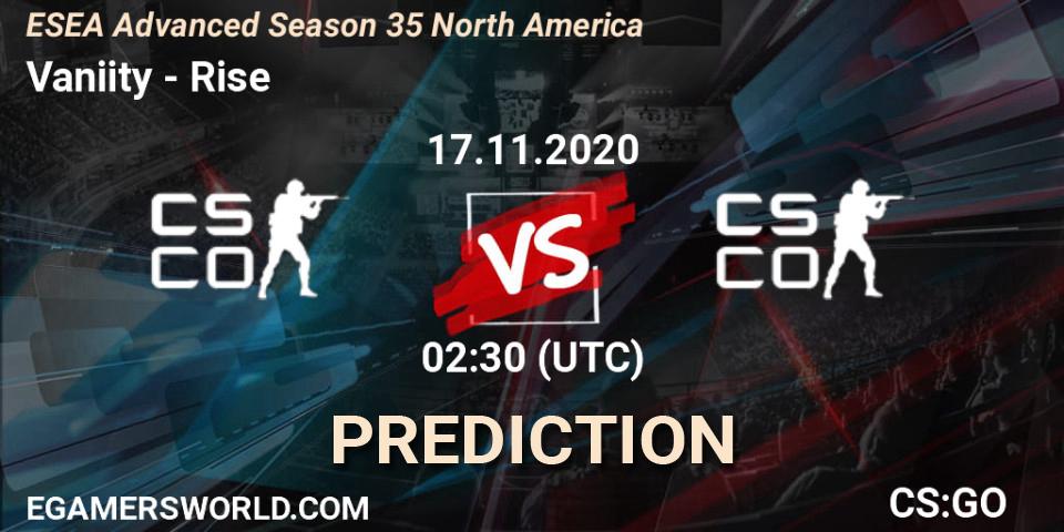 Prognoza Vaniity - Rise. 17.11.2020 at 02:30, Counter-Strike (CS2), ESEA Advanced Season 35 North America