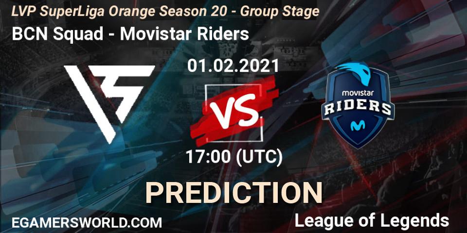 Prognoza BCN Squad - Movistar Riders. 01.02.2021 at 17:00, LoL, LVP SuperLiga Orange Season 20 - Group Stage
