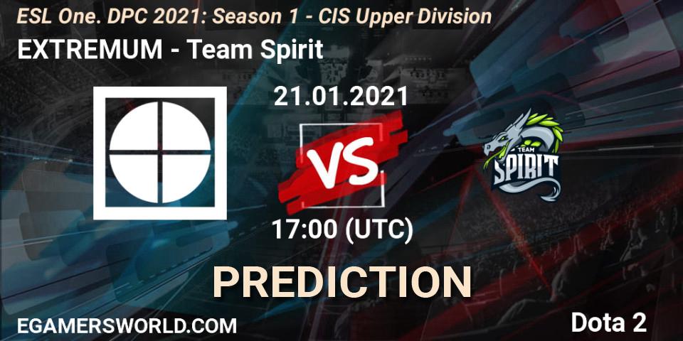 Prognoza EXTREMUM - Team Spirit. 21.01.2021 at 18:53, Dota 2, ESL One. DPC 2021: Season 1 - CIS Upper Division