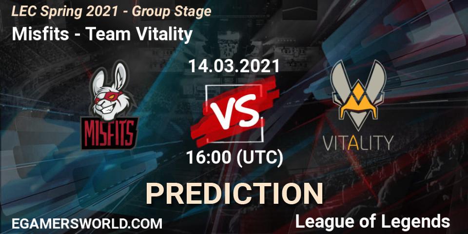 Prognoza Misfits - Team Vitality. 14.03.2021 at 16:00, LoL, LEC Spring 2021 - Group Stage
