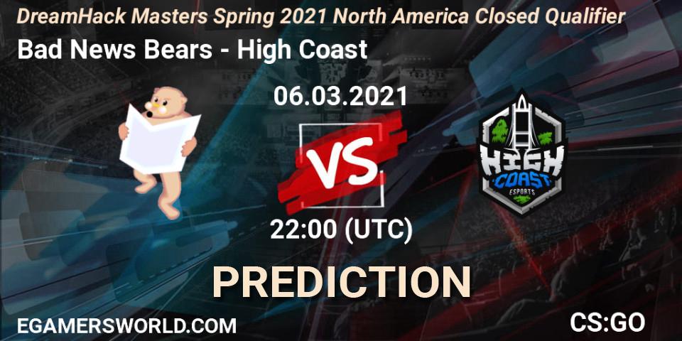 Prognoza Bad News Bears - High Coast. 06.03.2021 at 22:00, Counter-Strike (CS2), DreamHack Masters Spring 2021 North America Closed Qualifier