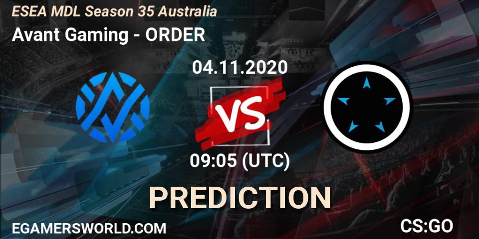 Prognoza Avant Gaming - ORDER. 04.11.20, CS2 (CS:GO), ESEA MDL Season 35 Australia
