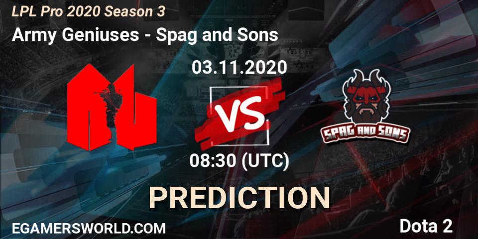 Prognoza Army Geniuses - Spag and Sons. 03.11.2020 at 07:34, Dota 2, LPL Pro 2020 Season 3