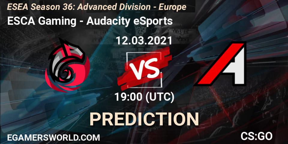 Prognoza ESCA Gaming - Audacity eSports. 12.03.2021 at 19:00, Counter-Strike (CS2), ESEA Season 36: Europe - Advanced Division