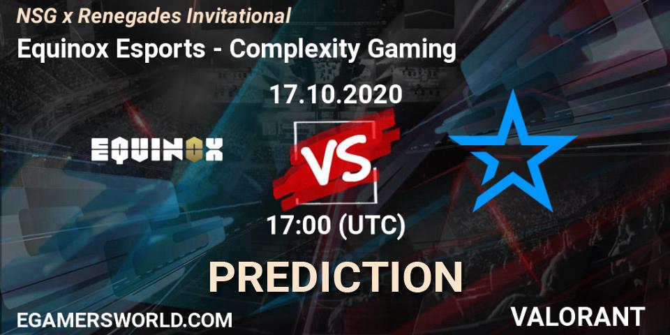 Prognoza Equinox Esports - Complexity Gaming. 17.10.2020 at 17:00, VALORANT, NSG x Renegades Invitational