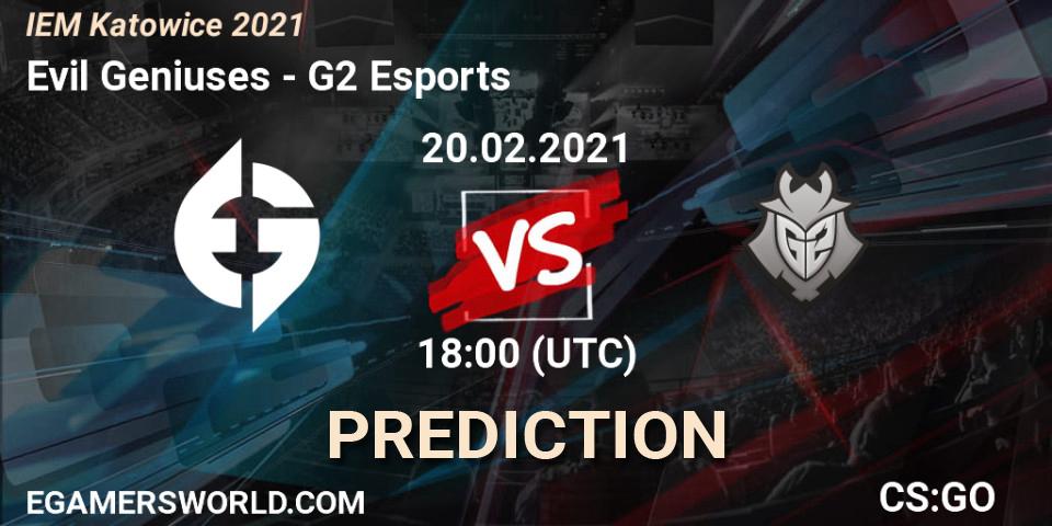 Prognoza Evil Geniuses - G2 Esports. 20.02.2021 at 18:15, Counter-Strike (CS2), IEM Katowice 2021