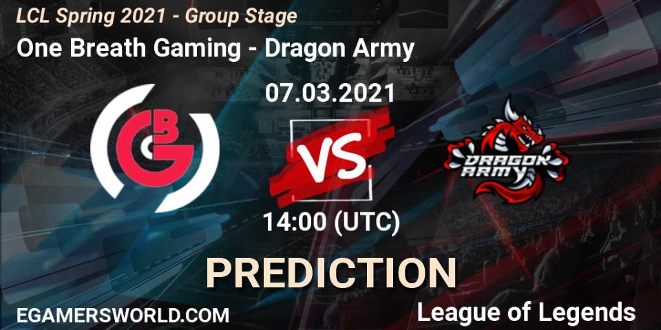 Prognoza One Breath Gaming - Dragon Army. 07.03.2021 at 14:00, LoL, LCL Spring 2021 - Group Stage