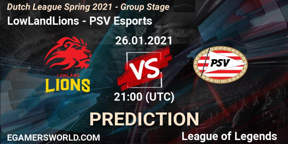 Prognoza LowLandLions - PSV Esports. 26.01.2021 at 21:00, LoL, Dutch League Spring 2021 - Group Stage